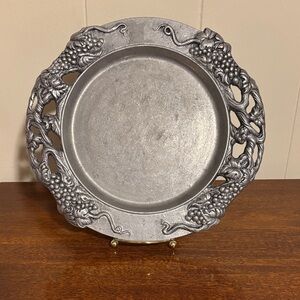 Carson 10 Inch Ornate Pewter Decorative Plate Design Is "Vineyard Elegance"